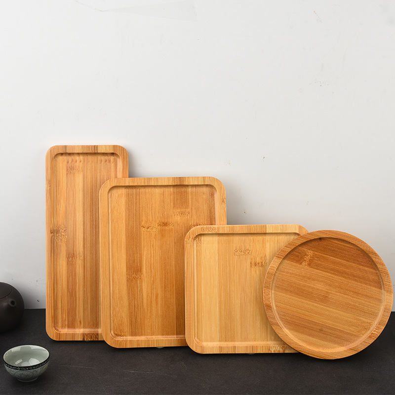 Bandejas de bambú rectangulares y redondas de estilo japonés para el hogar, bandejas para comida, bandejas para barbacoa de restaurante, bandejas de madera maciza, juegos de té comerciales.