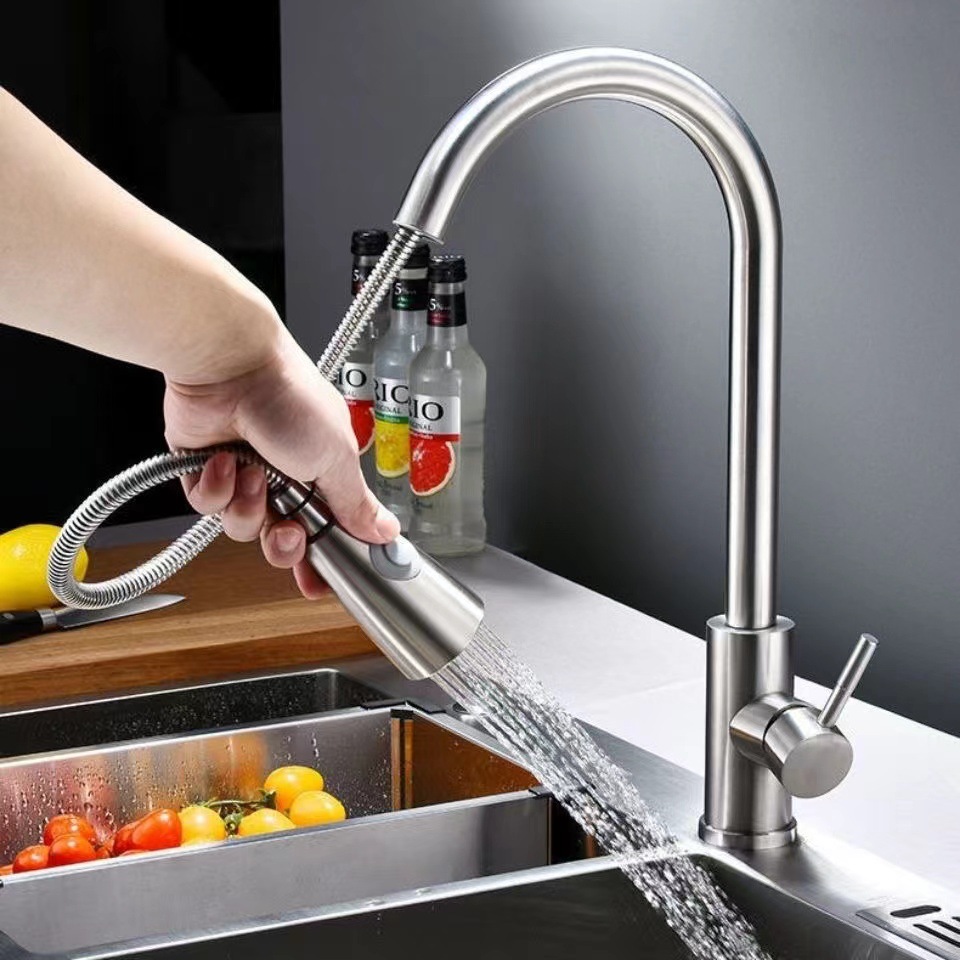 Grifo de cocina transfronterizo de comercio exterior frio y calor giratorio 304 lavabo de verduras de acero inoxidable grifo telescópico