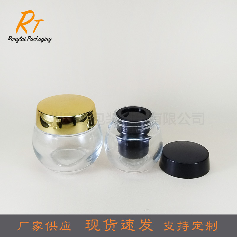 新款现货 30g-100g黑绷带面霜瓶614大肚膏霜瓶化妆品分装瓶玻璃瓶|undefined