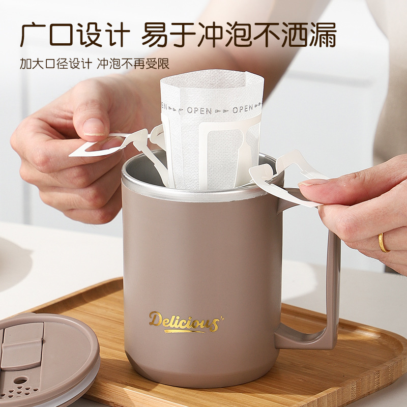 304不锈钢马克杯双层防烫咖啡杯带盖牛奶杯办公泡茶杯子礼品水杯|undefined
