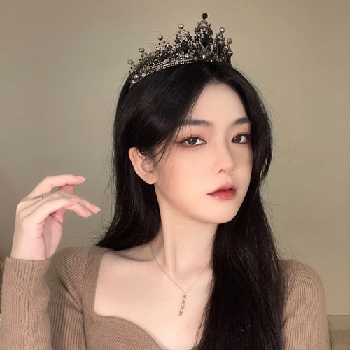 Black bridal tiara wedding dress crown crystal headband princess tiara birthday adult crown high-end Halloween