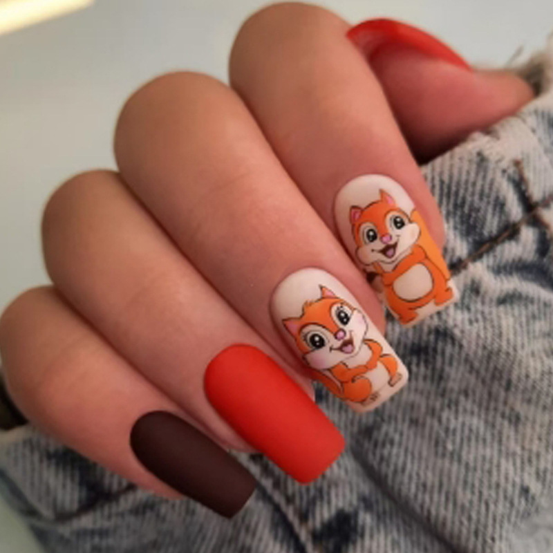Autumn and Winter New Nail Art, Milk Series Little Fox Cute Cartoon Series, Color-Changing Nail Art, 24 Pieces, Cross-Border Wholesale Autumn and Winter New Nail Art, Milk Series Little Fox Cute Cartoon Series, Color-Changing Nail Art, 24 Pieces, Cross-Border Wholesale
