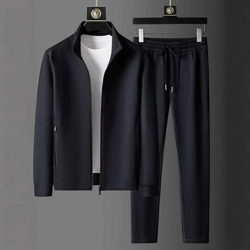 Autumn colored sports suit, jacket with zipper, trousers, set