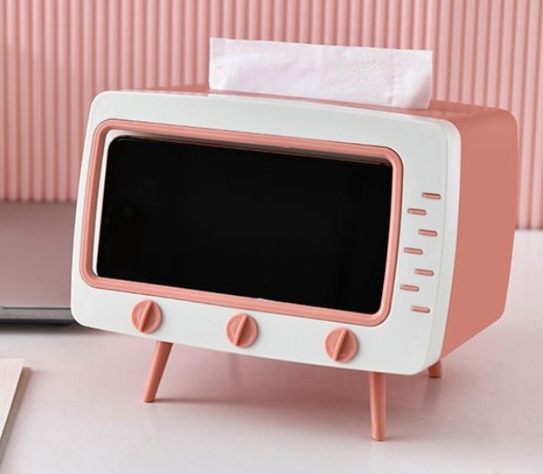 Sala de estar creativa de alta gama caja de pañuelos vintage TV mesa de café caja de pañuelos teléfono móvil de visualización rack de tejido