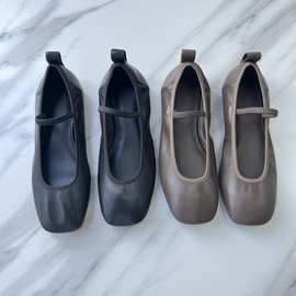 高定羊皮版~平底玛丽珍鞋芭蕾舞女2025新款法式复古方头浅口单鞋