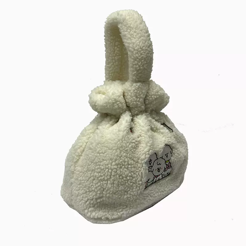 深圳手袋工厂定制泰迪绒化妆包Drawstring bag手提绣花毛绒束口袋