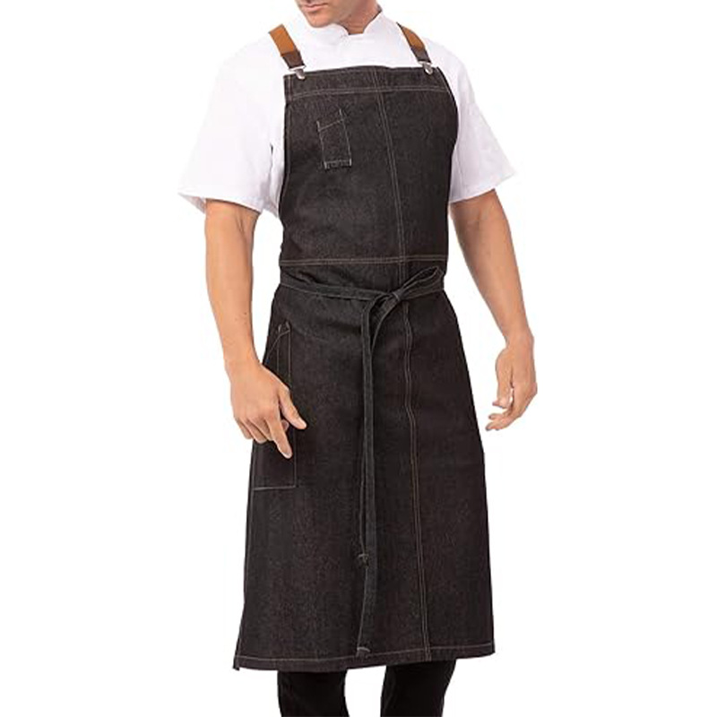 Amazon cross-border nuevo delantal denim personalizado logotipo de correa cruzada barbero ropa de trabajo delantal japonés