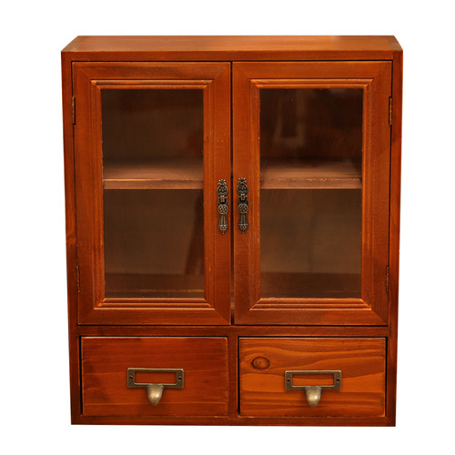Multi-layer solid wood storage cabinet office dormitory desktop cosmetics sundry organizer multi-functional wooden cabinet with drawers