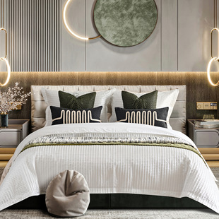 Model Room Furniture Store Exhibition Hall Soft Decoration Simple Bedding Multi-piece Set Modern Sales Department Bedroom Matching Bedding