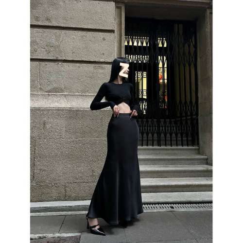 High-Heeled Acetate Satin Design Summer Silky Drape High-Waist Slimming Elegant Satin Half-Skirt for Women