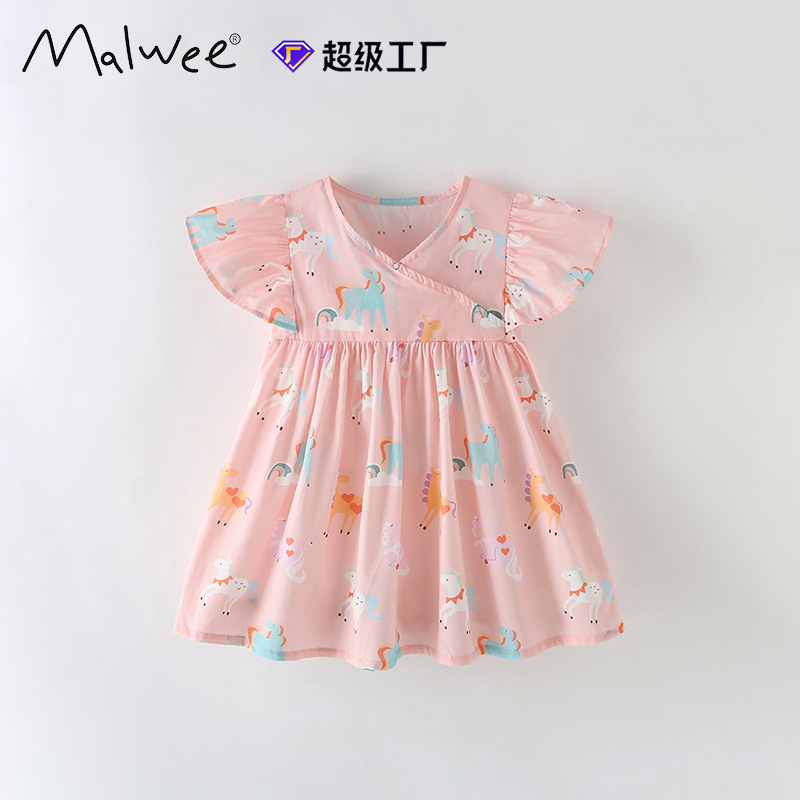 Falda de niña malwee transfronteriza verano nuevo vestido de princesa estilo occidental niña vestido de manga corta estilo occidental para niños