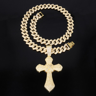 Alloy Jewelry TEMU Hot Diamond Cross Cross Pendant Foreign Trade Rap Men's Hip Hop Cuban Necklace