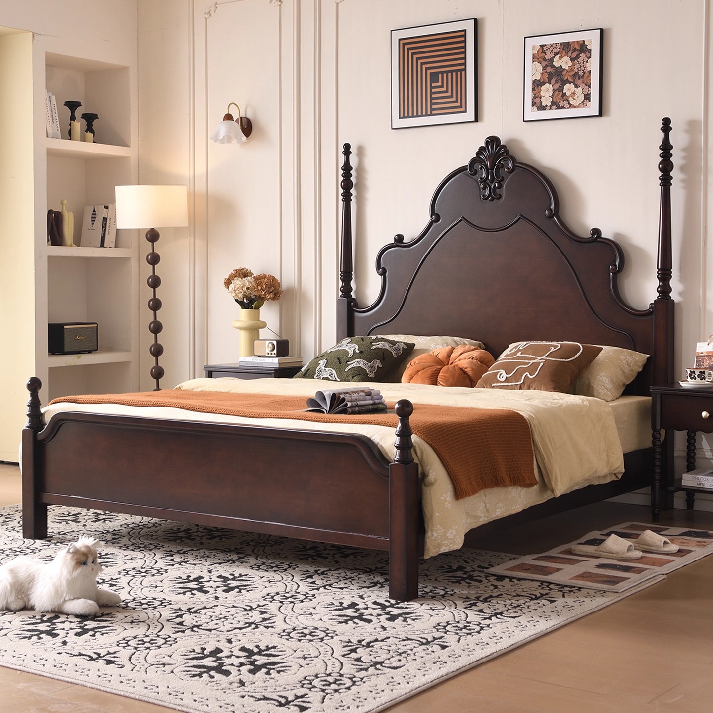 American Retro Solid Wood Bed 1.8m Master Bedroom Double Anna Bed Antique French Storage High-End Wedding Bed