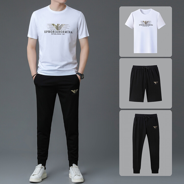 Dropshipping 2023 Men's Casual Sports Suit Summer Short-Sleeved T-Shirt Round Neck T-Shirt Pants Three-Piece Set Dropshipping 2023 Men's Casual Sports Suit Summer Short-Sleeved T-Shirt Round Neck T-Shirt Pants Three-Piece Set