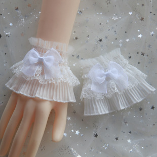 JK Sweet Cuff Cute Fairy Wrist Cover Fake Cuff Lolita Bow Lace Pleated Fake Sleeve Decoration