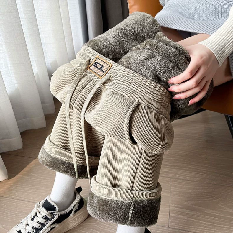 Плюшевые осенне-зимние брюки для женщин больших размеров из экстра-толстого кашемирового вельвета с широкими штанинами, высокая талия, прямой крой, оптом
