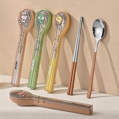 ブラウン熊304ステンレス箸スプーンセット小学生携帯収納ケース一人箸食器