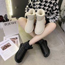 雪地靴女2021冬季新款韩版加绒加厚皮面短靴女松糕底一脚蹬棉鞋女
