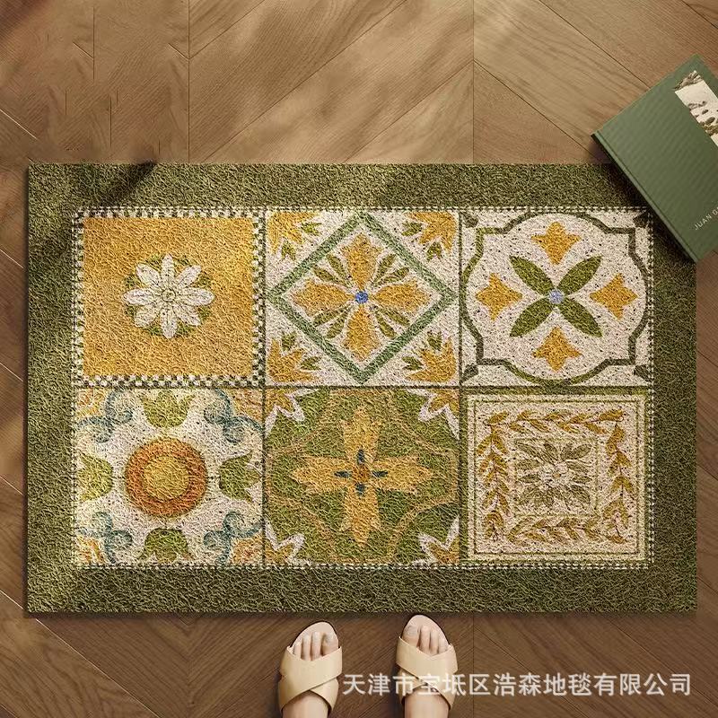 玄関ドアフロアマット、滑り止めカーペット、汚れにくくお手入れが簡単なPVCホームシルクサークルフロアマット、軽くて豪華です。|undefined