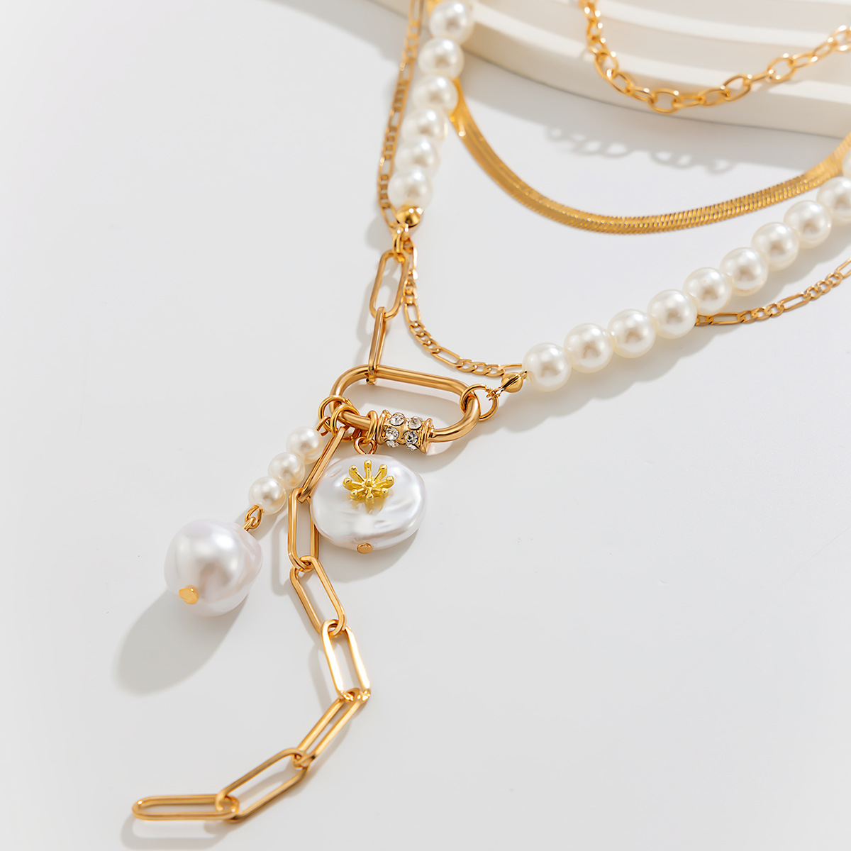 42g Weight Alloy Pendant Material Layered Necklaces Classification Alloy Chain Material 1 Piece Quantity Banquet, Tea Party Occasion Imitation Pearl, Alloy Material Geometric Pattern Women's Gender Plating Design Baroque Style Style Baroque Style Geometric Imitation Pearl Alloy Wholesale Layered Necklaces 12