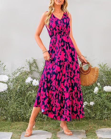 269g Weight Maxi Long Dress Dress Length Type Sleeveless Sleeve Length Swing Dress Dresses Type Sleeveless Sleeve Type Polyester Fabric Type Mid Waist Waist Line Holiday, Daily, Selfie Occasion V Neck Neckline Regular Fit Fit Type Flower Pattern Summer Season Women's Gender Printing Design Casual, Elegant, Simple Style Style Wholesale Women's Casual Elegant Simple Style Printing Flower Holiday Daily Selfie V Neck Sleeveless Swing Dress 1