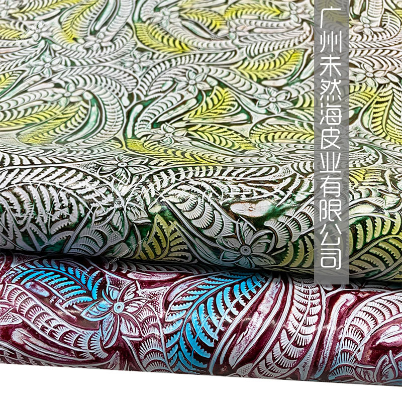 头层牛皮彩绘花朵手绘牛皮鞋面箱包服装用真皮