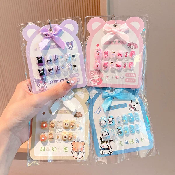 Children's Kuromi Soft False Nail Stickers Baby Nail Art Patches Wearable Nails for Girls Detachable Wearable Cartoon Gift