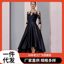 2025新款外贸速卖通前短后长蕾丝贴花中长款优雅妈妈装女装