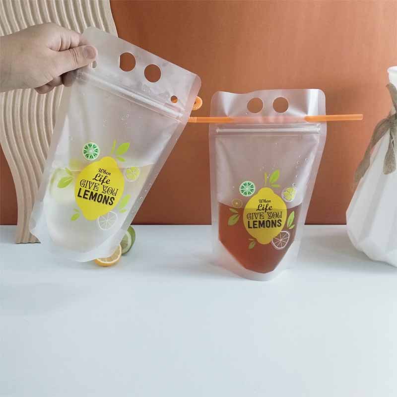 跨境新款一次性饮料袋创意红手提果汁袋奶昔自封打包袋奶茶包装袋