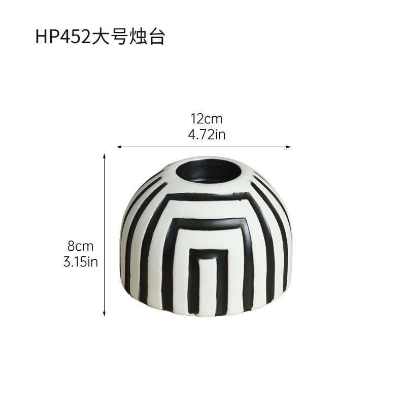 Moderno simple ins candelabro de cerámica creativa base de vela de rayas blancas y negras decoración de mesa decoración suave