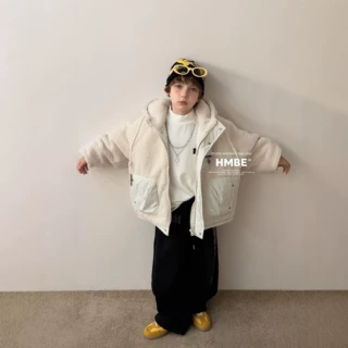 男童羊羔毛拼接棉服2026新款冬季加厚连帽外套中大童工装风潮酷棉
