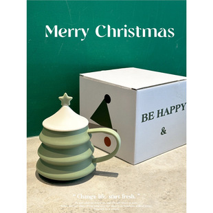 Christmas Tree Cup Mug New High-value Nordic Entry Luxury Ceramic Cup with Lid for Home Creative Christmas Gift