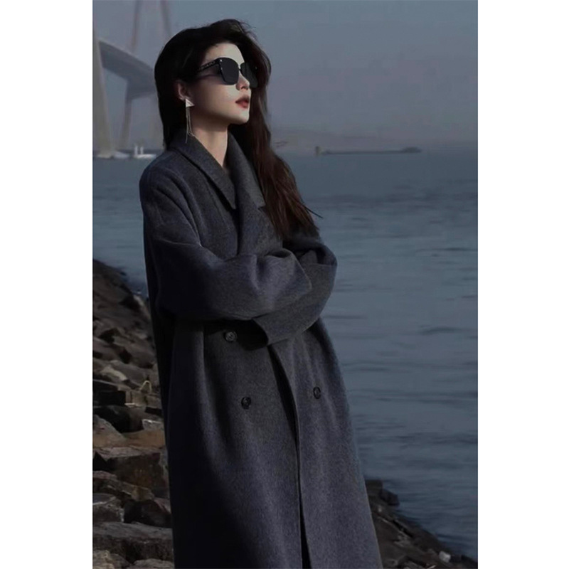 In-Stock Plus-Size Women's Wool Coat, New Winter 2025 Long Style, Over-The-Knee, Cocoon-Shaped, Gentle Style Aa25163