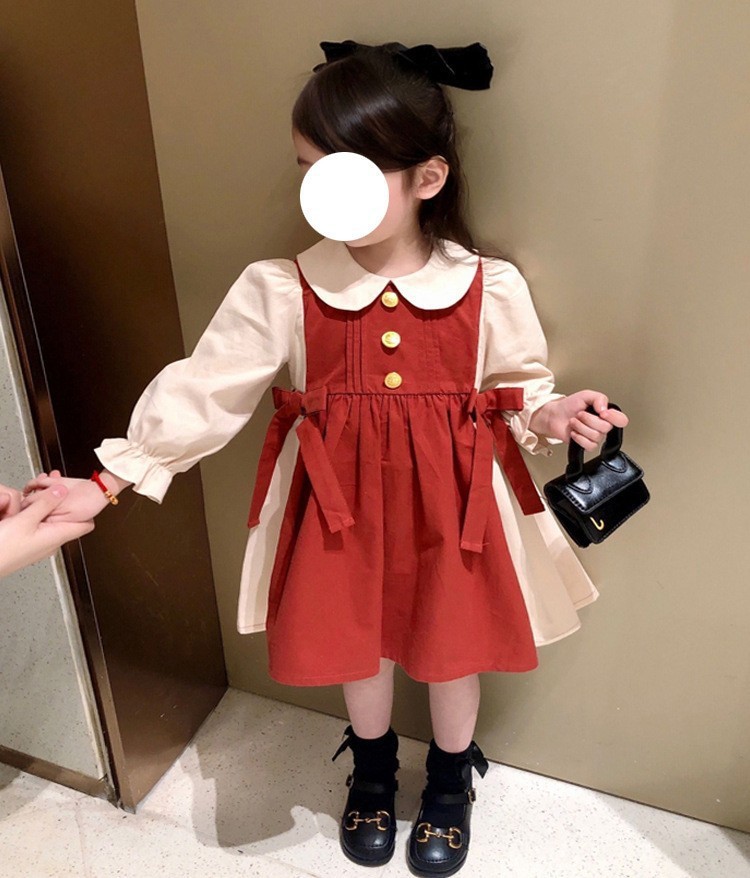 Abito da ragazza con colletto per bambola in edizione coreana, stagione primaverile e autunnale, nuova principessa della foresta a maniche lunghe alla moda per bambini_voghion.com