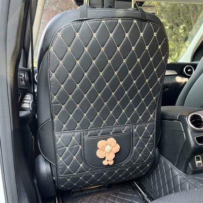 Children's Rear Seat Car Anti-Wear – Chair back anti-kick pad - orange-sunflower-black-long-anti-kick-mat-single