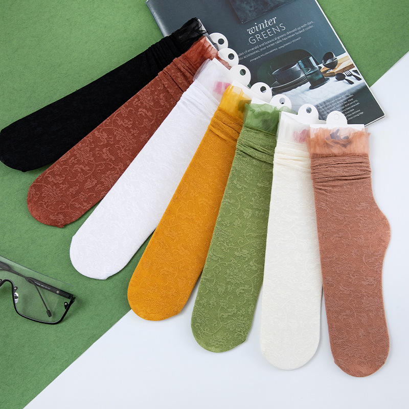 Silk Stockings Women's Spring and Summer Lace Short Socks Japanese Style Sweet Cute jk Socks Princess Socks ins Trendy Thin Mid-Length Socks