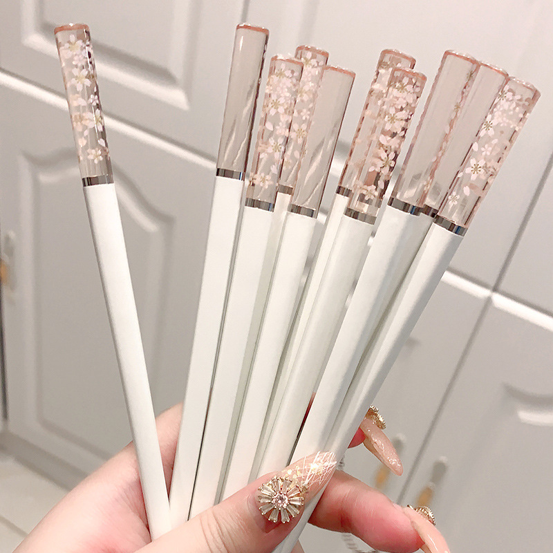 Miaoshuang Alloy Chopsticks For Home Use, Non-Slip Amber Cherry Blossom Chopsticks, 10 Pairs, Other Mosquito Repellent_voghion.com