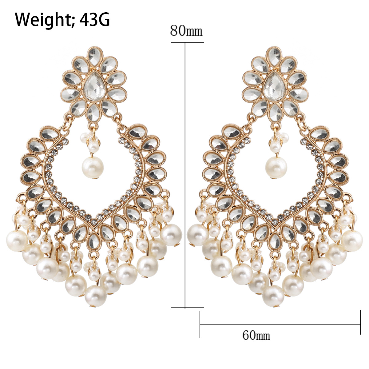 50g Weight Rhinestones Inlay Material Elegant Ethnic Style Water Droplets Imitation Pearl Alloy Inlay Rhinestones Women's Chandelier Earrings