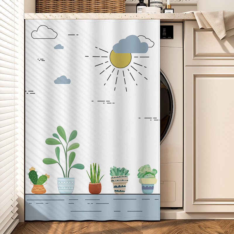 Drum Washing Machine Cover Curtain Balcony Sunshade Waterproof Dustproof No-Drill Sliding Rail Cabinet Cover-Up Curtain
