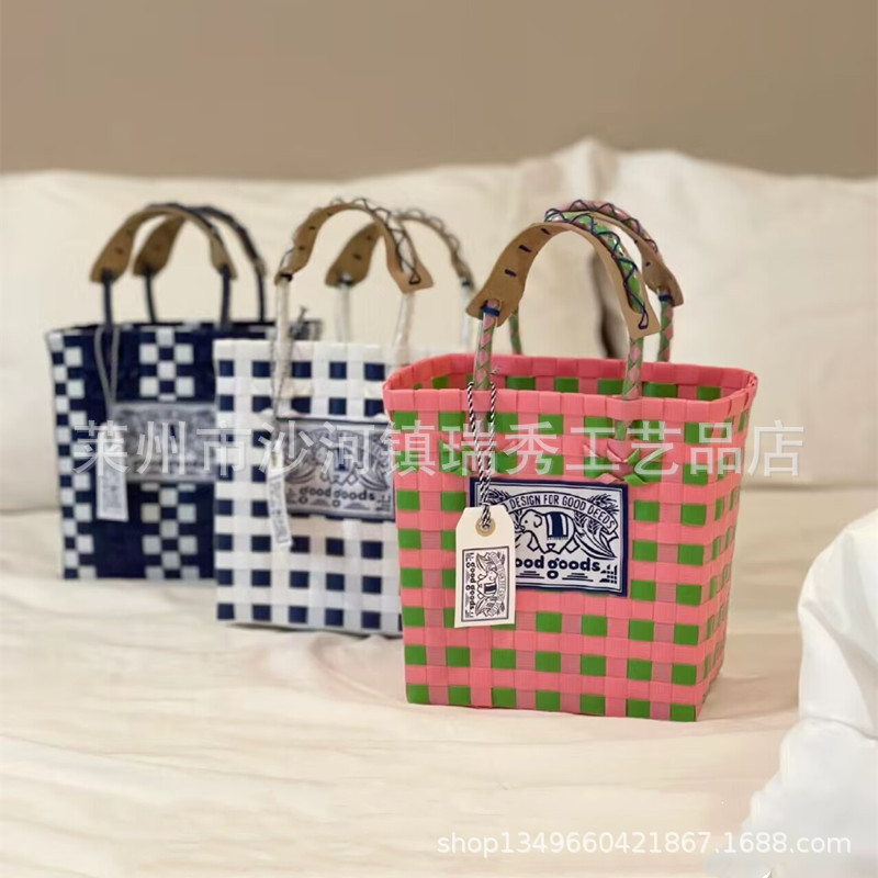 Little Red Riding Book Thai Same Goods New Hand-Woven Handbag Women's Vegetable Basket Bag Colorful Elephant Bag