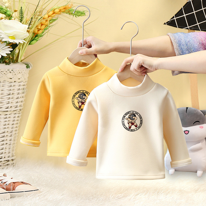Bebé que basa la camisa de terciopelo versátil niños y niñas medio cuello alto de manga larga Camiseta superior Otoño e Invierno ropa interior térmica de los niños image 1
