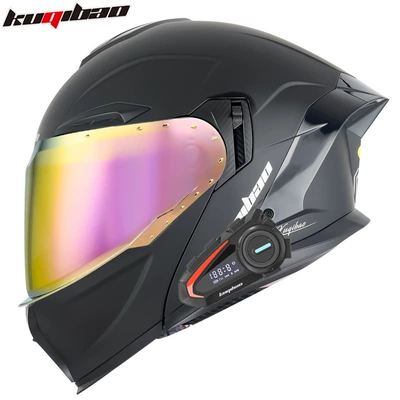 3C Certified Full-Face Helmet, Motosiklet kaskı (dəbilqə) - matt-black-with-k20-bluetooth-with-red-plating-m