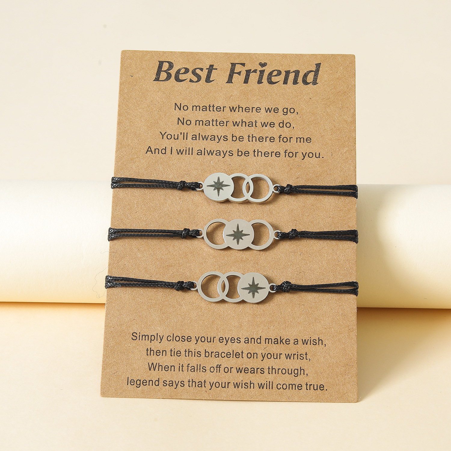 New Good Friend Card Bracelet Stainless Steel Sun Moon Star Laser Circle Weaving Bracelet display picture 4