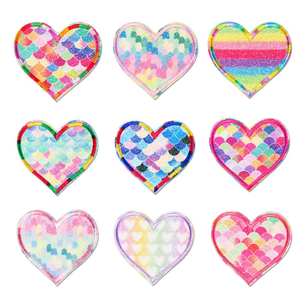 Guanzawa вышивка градиент блестящий порошок любви вышивка ткань наклейки радуга ромбовидная чешуйка любовной одежды