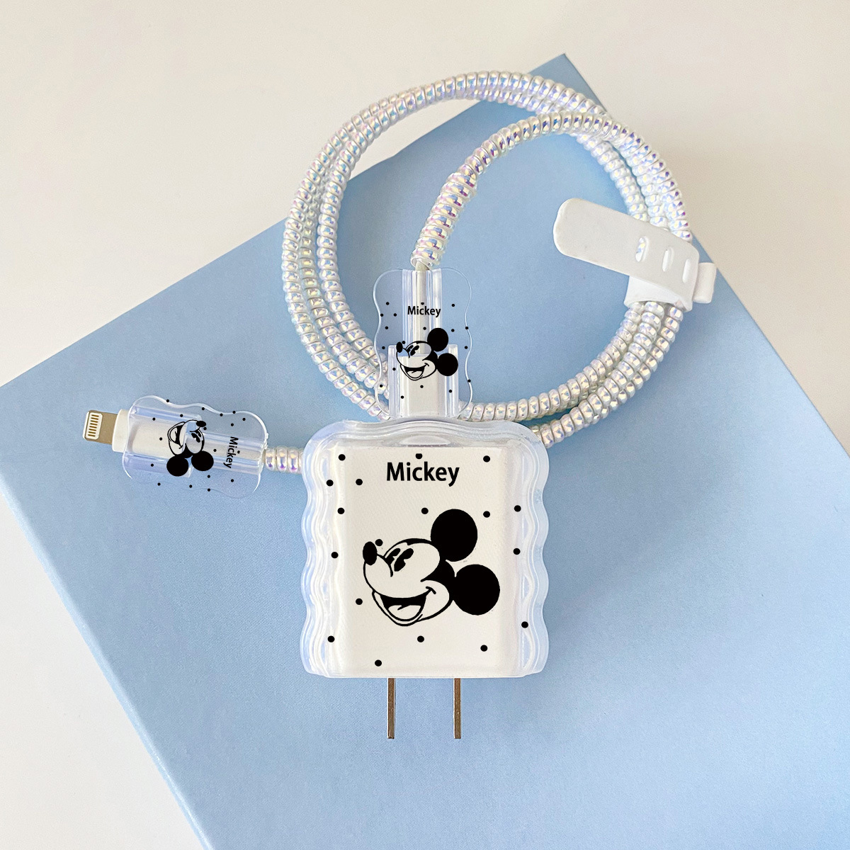 Apple 20w-YT1001 블랙 도트 미키 오버레이 헤드기어 + 물결선 클립 + 1m 레이저 흰색 로프 + 흰색 스트랩