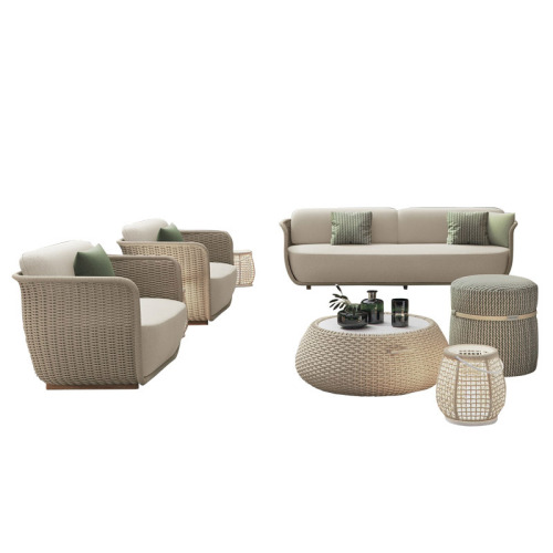 Nordic outdoor sofa courtyard villa living room single waterproof woven rope design rattan furniture solid wood coffee table