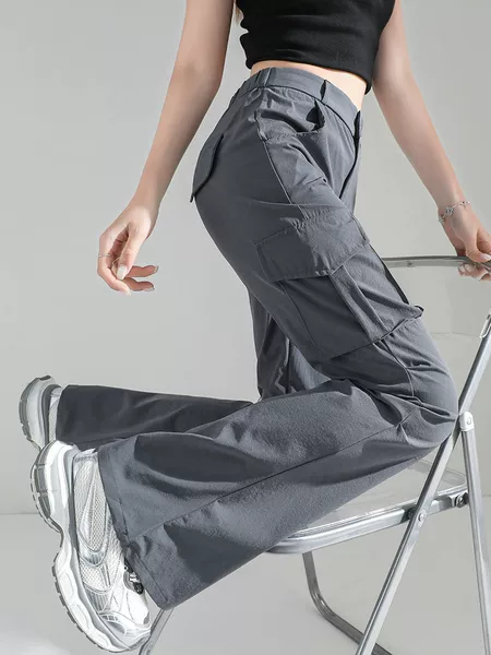 American-Style Micro-Flare Work Pants for Women, 2026 Spring and Autumn New Style, Petite Slim-Fit High-Waisted Wide-Leg Pants