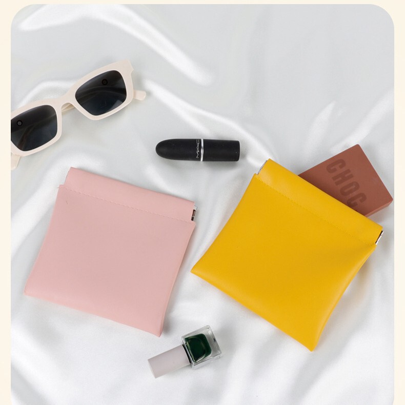 Data line lipstick cosmetic leather bag storage bag sorting bag glasses bag automatic closing portable PU shrapnel bag