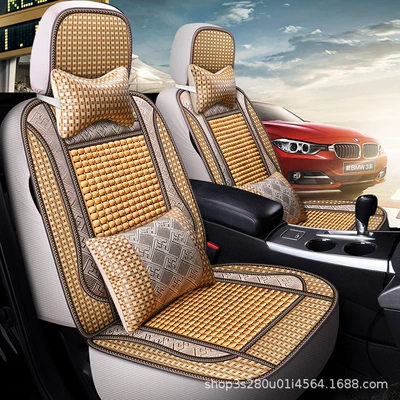 Support, Universal for Five-Seater Cars, Wholesale: Seat cushion, seat cover - single-seat-wooden-bead-beige-single-seat-deluxe-edition