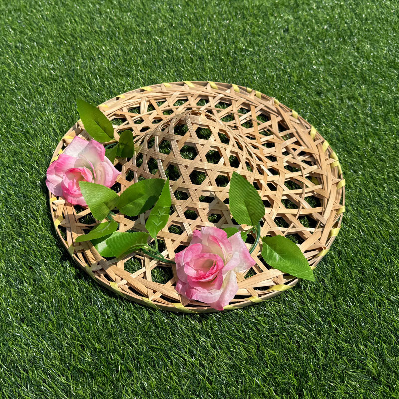 Handmade bamboo dance conical hat for children's stage performances, Dai ethnic conical hat, adult square dance prop, floral straw hat